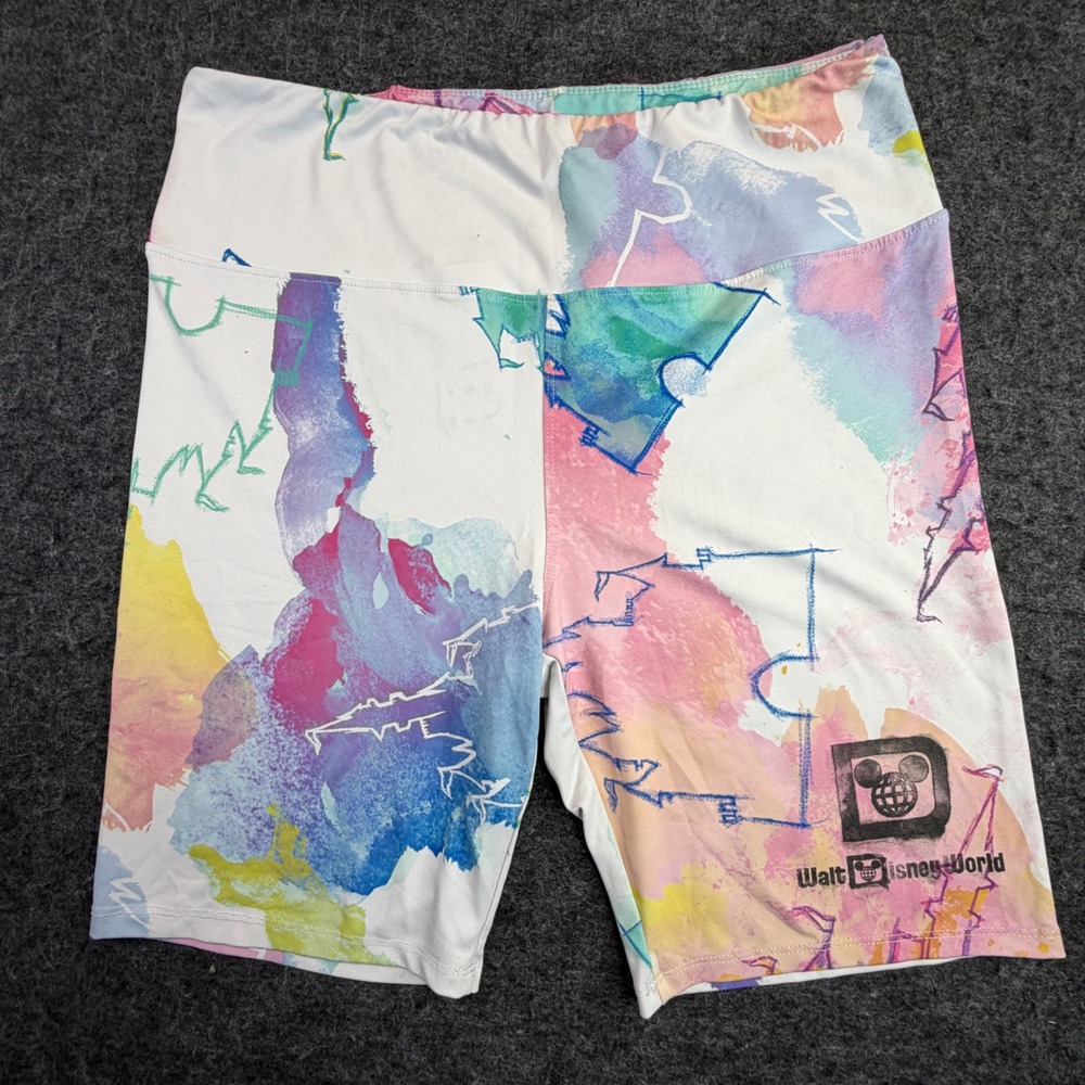 Disney Biker Shorts Women Large Multicolor Watercolor Castle Walt Disney World
